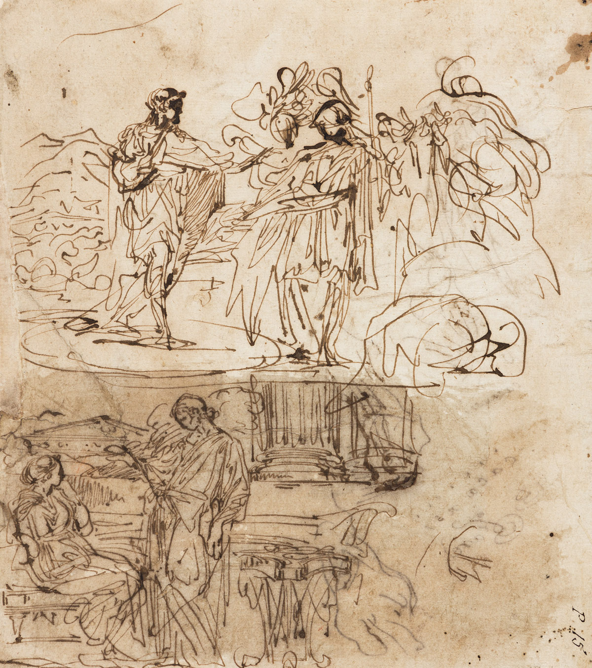 PIER FRANCESCO MOLA (Coldrerio 1612-1666 Rome) Sheet of Studies with Scenes from Antiquity.